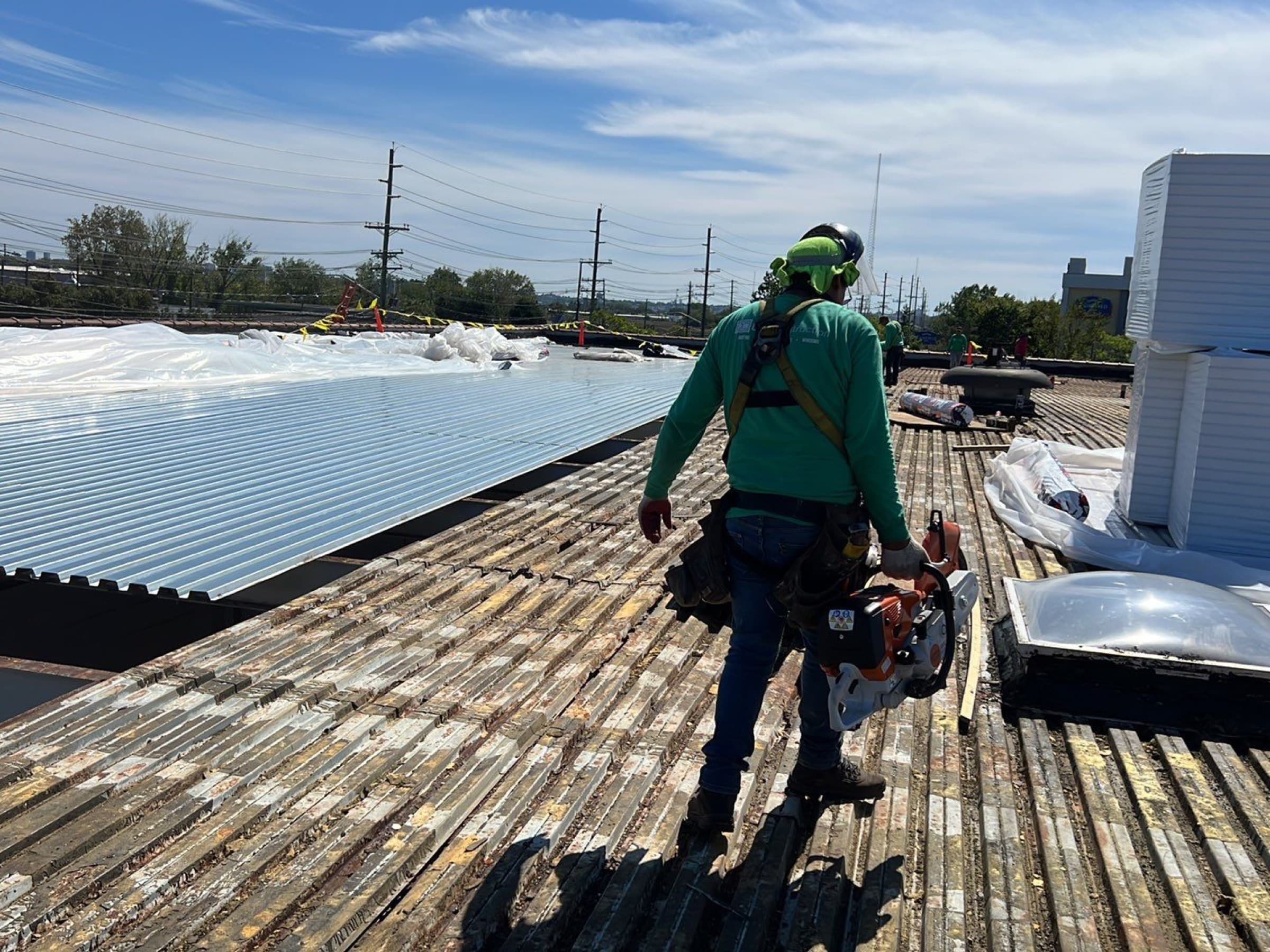 Commercial roof replacement work in East Rutherford, NJ